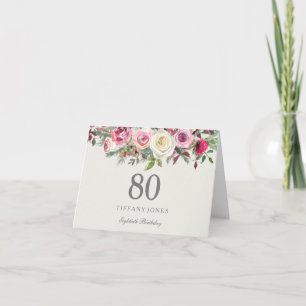 Elegant Cream Ro Blommigt 80:e födelsedagen Tack Kort
