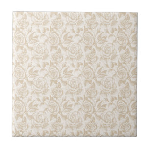 Elegant Cream Ro Blommigt Kakelplatta