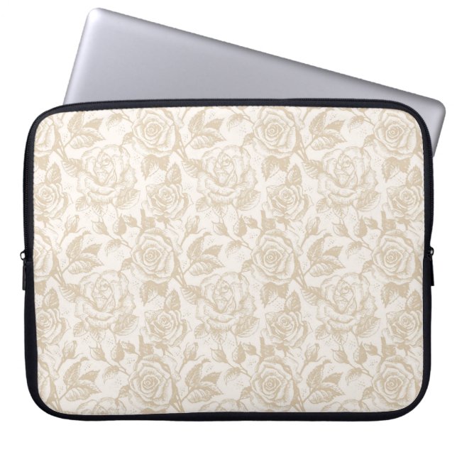 Elegant Cream Ro Blommigt Laptop Fodral (Framsidan)
