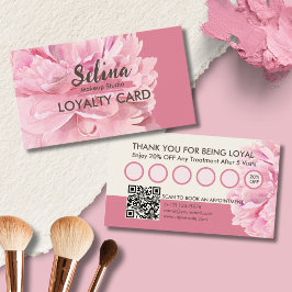 Elegant Cream  Rosa Blommigt Makeup Studio Lojalitetskort