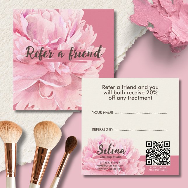 Elegant Cream  Rosa Blommigt Makeup Studio Rabattkort (Skapare uppladdad)