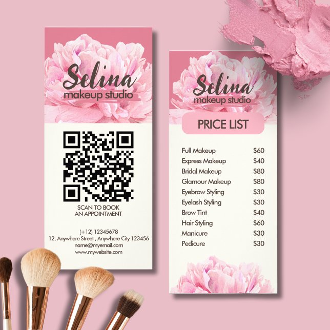 Elegant Cream  Rosa Blommigt Makeup Studio Reklamkort (Skapare uppladdad)