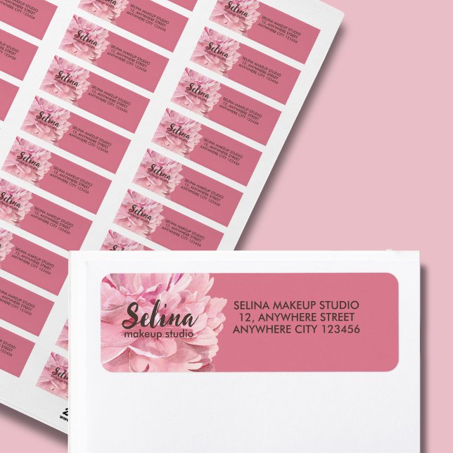 Elegant Cream  Rosa Blommigt Makeup Studio Returadress Etikett (Skapare uppladdad)
