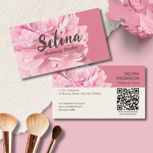 Elegant Cream Rosa Blommigt Makeup Studio Visitkort