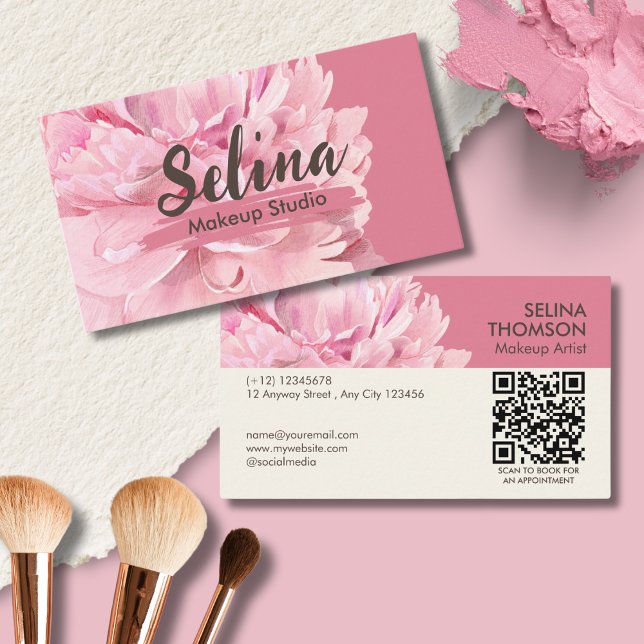 Elegant Cream  Rosa Blommigt Makeup Studio Visitkort (Skapare uppladdad)
