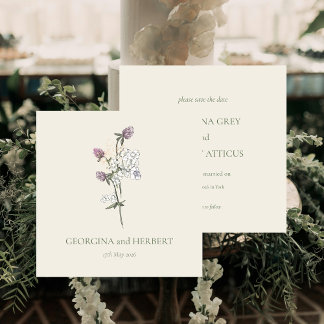 Elegant Cream Sage Klöver Bröllop spara datum Inbjudningar