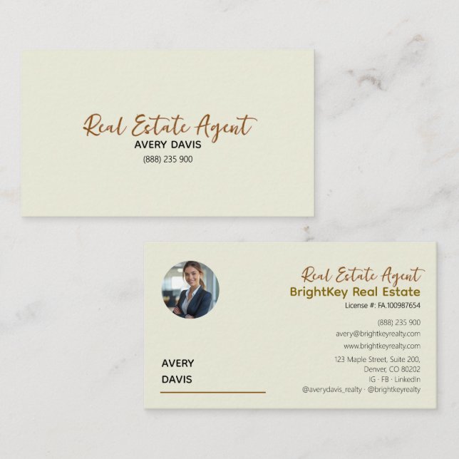 Elegant Cream & Script Real Gods Agent Visitkort (Fram/baksida)