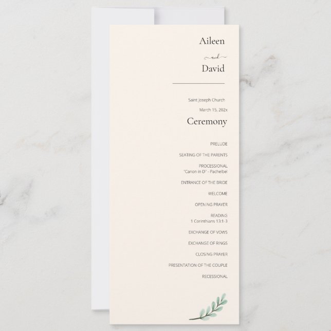 Elegant Cream Simple Ceremony Order (Framsida)