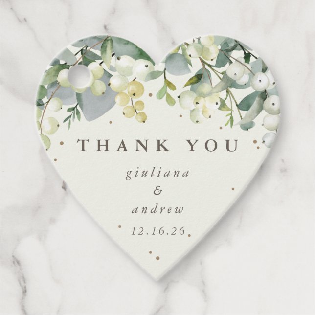 Elegant Cream Snowberry+Eucalyptus Bröllop Gåvor Etiketter (Framsida)