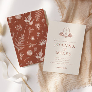 Elegant Cream & Terracotta Blommigt Monogram Vapen Inbjudningar