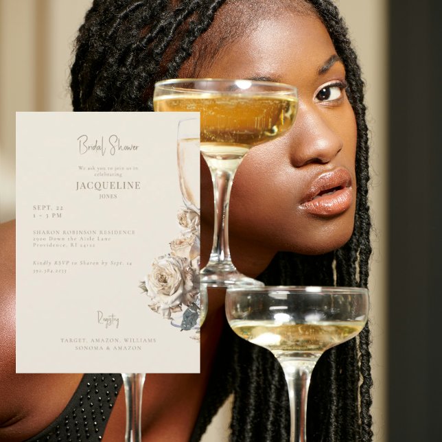 Elegant Cream Torkad Ro Champagne Möhippa Inbjudningar (Skapare uppladdad)