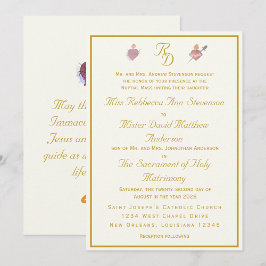 Elegant Cream Two Hearts Catholic Wedding Inbjudningar