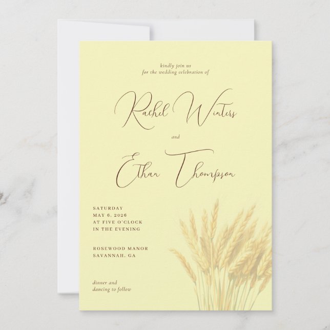 Elegant Cream Wheat Illustration Inbjudningar (Framsida)