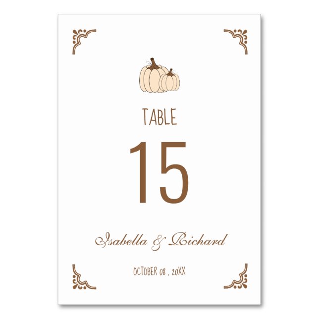 Elegant Creamy Pumpkins Fall Wedding Bord Card Bordsnummer (Framsidan)