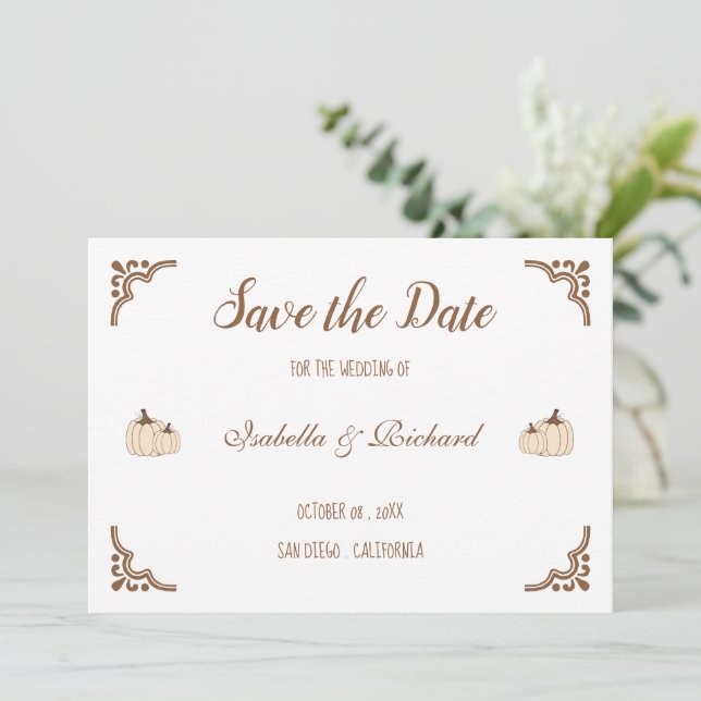 Elegant Creamy Pumpkins Flat Save Date Card Spara Datumet (Stående Fram)