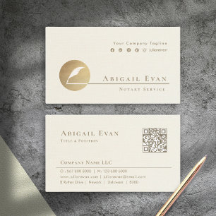 Elegant Creamy White och Guld Feather Logotyp Nota Visitkort