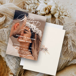Elegant Crème Blommig Boho Bröllopet Foto Inbjudningar