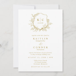 Elegant Crest Gold Classic Formal Wedding Logo Inbjudningar