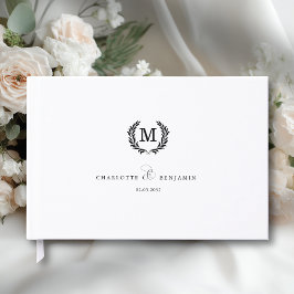 Elegant Crest Monogram Bröllop Vit Gästböcker