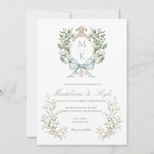 Elegant Crest Monogram Wedding Invitation Inbjudningar (Framsida)
