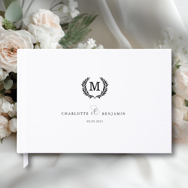 Elegant Crest Monogram Wedding White Gästböcker (Elegant Crest Monogram Wedding White Guest Book)