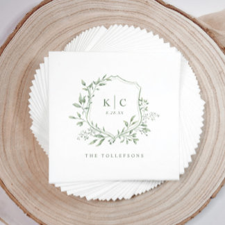 Elegant Crest Sage Watercolor Wedding Logo Pappersservett