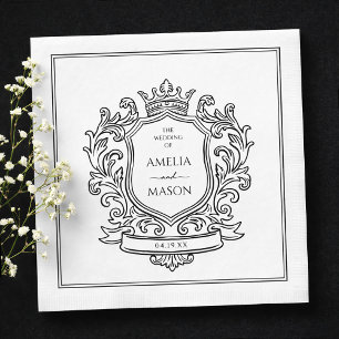 Elegant Crest Svart och Vitt Pappersbröllop Pappersservett