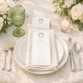 Elegant Crest w/ Sage Green Bow | Monogram Wedding Meny