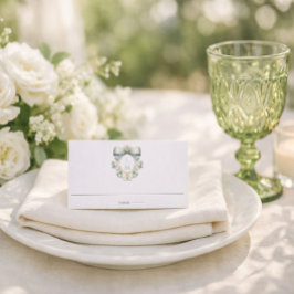 Elegant Crest w/ Sage Green Bow | Monogram Wedding Placeringskort