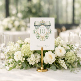 Elegant Crest with Sage Green Bow Table Number Anteckningskort