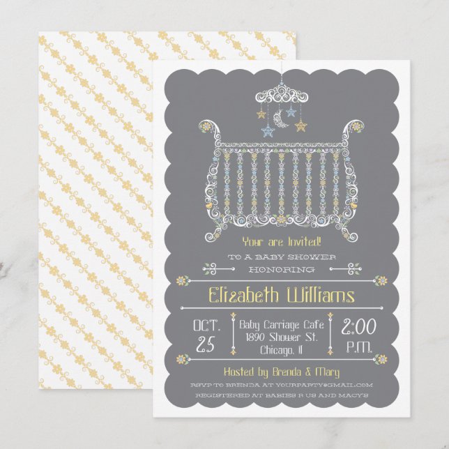 Elegant Crib - Bjud in babystövel Inbjudningar (Fram/baksida)