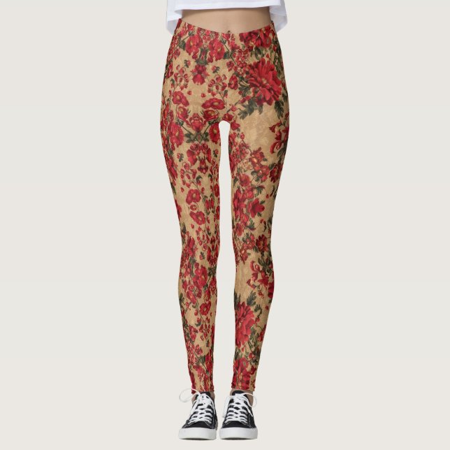 Elegant Crimson Blommigt | från Asarteon Leggings (Framsida)