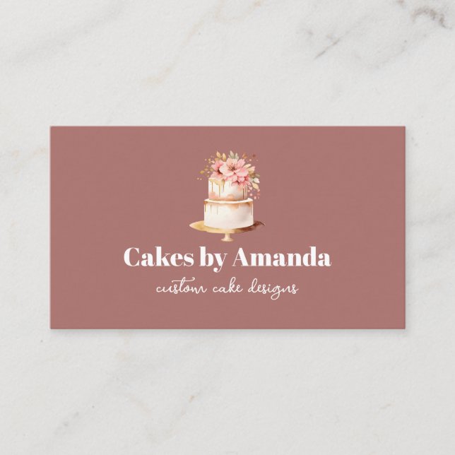 Elegant Crimson Cake med Blommigt Cake Decoration Visitkort (Framsida)