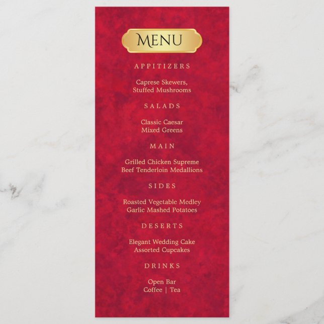 Elegant Crimson Guld Luxury Royal Menu Meny (Framsida)