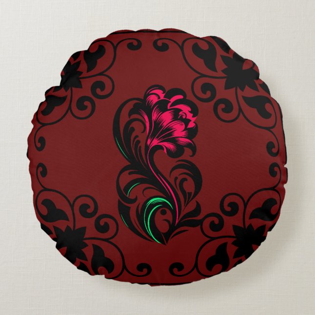 Elegant Crimson Paisley Anpassningsbar Soft Rund Kudde (Framsidan)