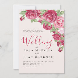 Elegant Crimson & Pink Roses Wedding Invitation Inbjudningar