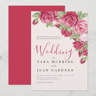 Elegant Crimson & Pink Roses Wedding Invitation Inbjudningar