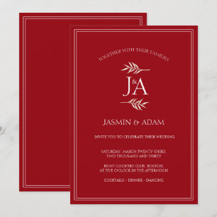 Elegant Crimson Red Classic Monogram Bröllop Inbjudningar