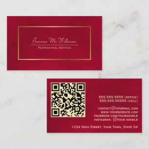 Elegant Crimson Red & Guld Professionell QR-kod Visitkort