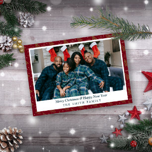 Elegant Crimson Red jul Greetings med Photo Julkort