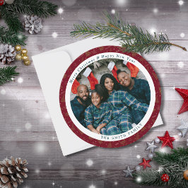 Elegant Crimson Red jul Greetings med Photo Julkort