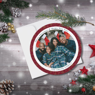 Elegant Crimson Red jul Greetings med Photo Julkort