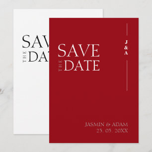 Elegant Crimson Red Minimalist Monogram Bröllop Spara Datumet
