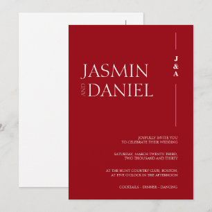 Elegant Crimson Red Monogram Initialer Bröllop Inbjudningar