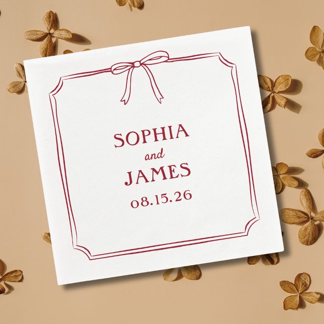 Elegant Crimson Red Simple Classic Bow Bröllop Pappersservett (Skapare uppladdad)