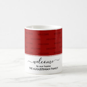 Elegant Crimson Red WELCOME TO OUR HOME Guest Kaffemugg