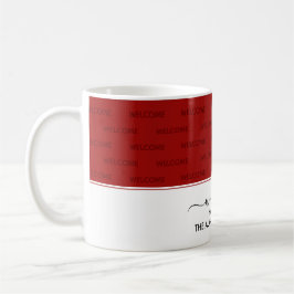 Elegant Crimson Red WELCOME TO OUR HOME Guest Kaffemugg