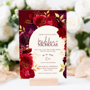 Elegant Crimson Ro Arch bröllopsinbjudan Inbjudningar