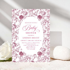 Elegant Crimson Rose Pattern Baby Shower Invites Inbjudningar