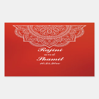 Elegant Crimson White Indian Paisley Bröllop Rektangulärt Klistermärke